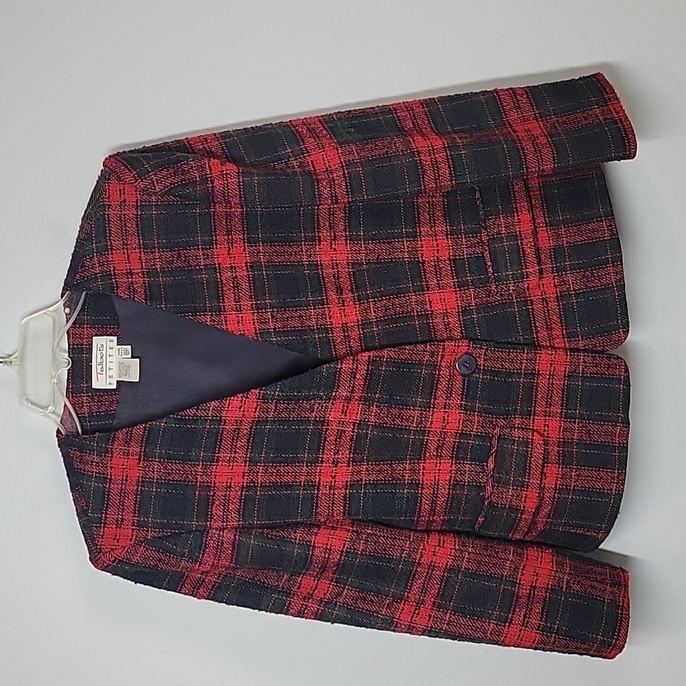 Vintage Talbots 90s Red Green Plaid One button blazer 8P